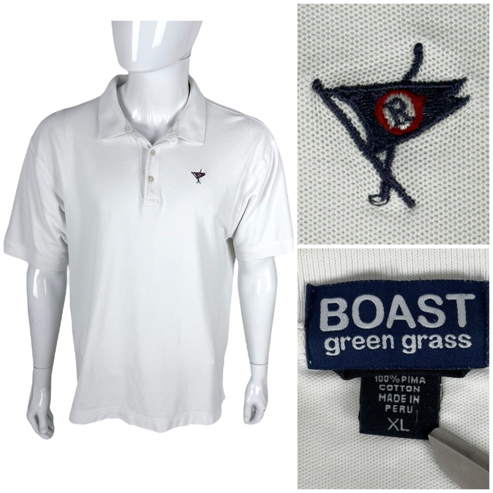 Boast Green Grass Polo Shirt Mens XL Ocean Reef Golf Club White Pima Cotton